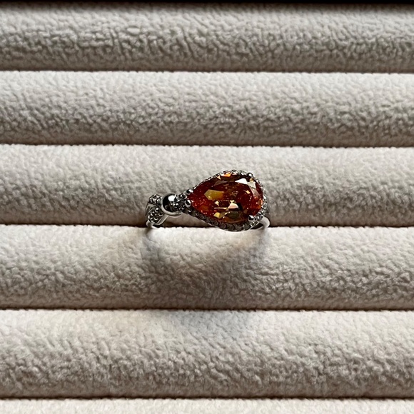 R008 | Amber CZ Pear Stone with Halo Ring - Picture 2 of 6